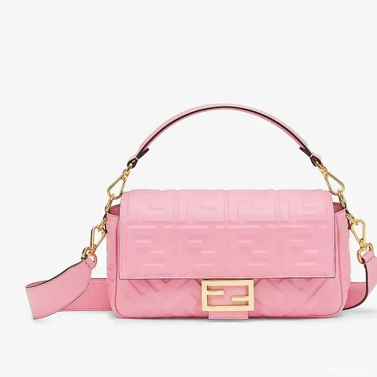 Cheap Baguette Nappa Motif FF Leather In Medium Fendi Bag Pink 0623